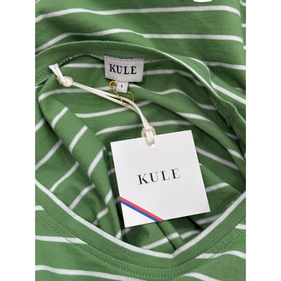 Kule Long Sleeve Top Green & White Striped Crewneck Cotton Womens Size L NEW - Picture 4 of 8